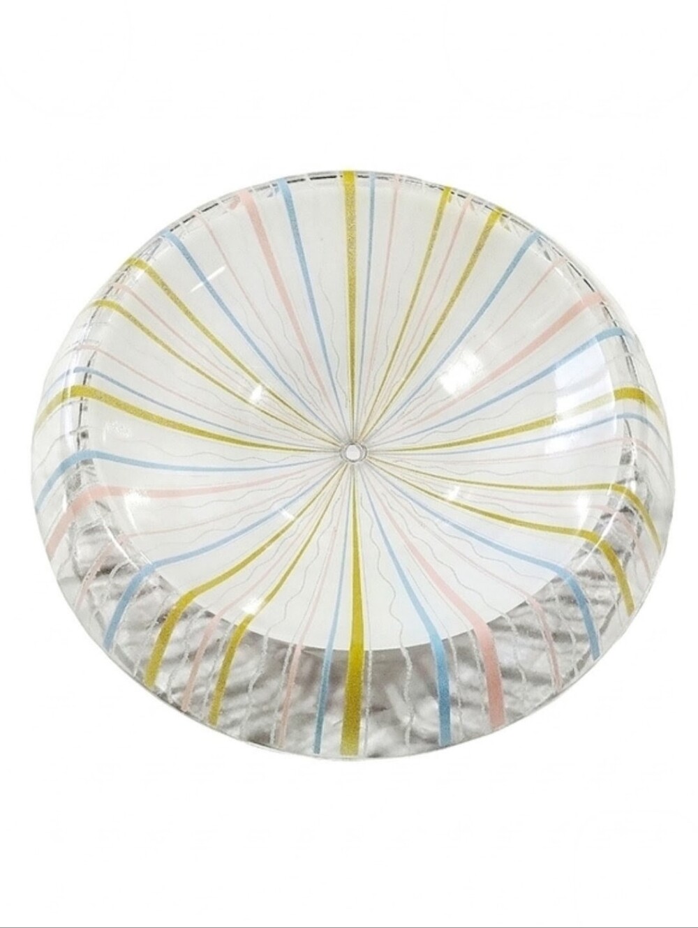 Vintage MCM Glass Ceiling Light Shade Pastel Glitter Stripes 14.5"
